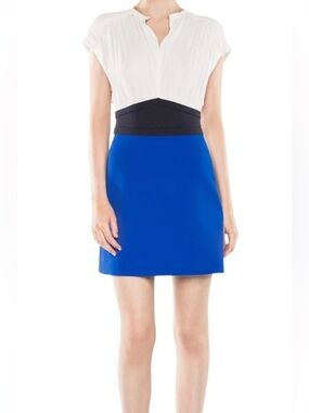 Maje blue white black Colour Block belted dress size 1 or US size S
